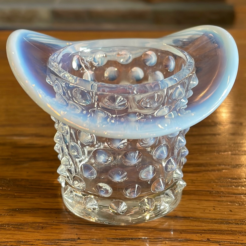 Sold
White hobnail opalescent glass hat